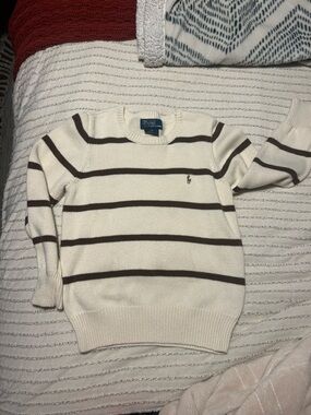 Polo by Ralph Lauren Cream & Brown Striped Crewneck Sweater - boys